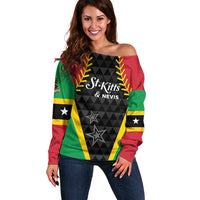 Custom Saint Kitts and Nevis Cricket Patriots Off Shoulder Sweater St Kitts Nevis in Our Blood - Wonder Print Shop