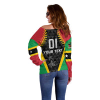 Custom Saint Kitts and Nevis Cricket Patriots Off Shoulder Sweater St Kitts Nevis in Our Blood - Wonder Print Shop