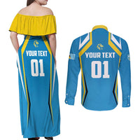 Custom Saint Lucia Cricket Couples Matching Off Shoulder Maxi Dress and Long Sleeve Button Shirt St Lucia Stars Champions 2024 - Wonder Print Shop