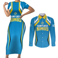 Custom Saint Lucia Cricket Couples Matching Short Sleeve Bodycon Dress and Long Sleeve Button Shirt St Lucia Stars Champions 2024 - Wonder Print Shop