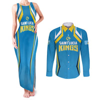 Custom Saint Lucia Cricket Couples Matching Tank Maxi Dress and Long Sleeve Button Shirt St Lucia Stars Champions 2024 - Wonder Print Shop
