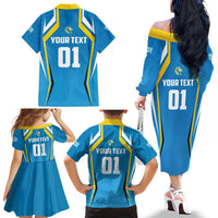 Custom Saint Lucia Cricket Family Matching Off The Shoulder Long Sleeve Dress and Hawaiian Shirt St Lucia Stars Champions 2024 - Wonder Print Shop