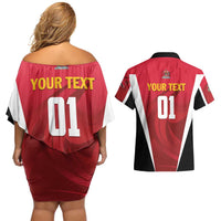 Custom Trinidad and Tobago Cricket Knight Riders Couples Matching Off Shoulder Short Dress and Hawaiian Shirt Trinbago Wave The Red - Wonder Print Shop