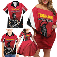 Custom Trinidad and Tobago Cricket Knight Riders Family Matching Off Shoulder Short Dress and Hawaiian Shirt Trinbago Wave The Red - Wonder Print Shop