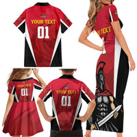 Custom Trinidad and Tobago Cricket Knight Riders Family Matching Short Sleeve Bodycon Dress and Hawaiian Shirt Trinbago Wave The Red - Wonder Print Shop