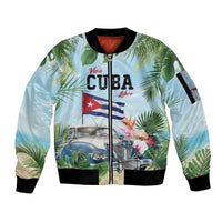 Personalized Viva Cuba Libre Sleeve Zip Bomber Jacket Libre Car Tropical Style - Wonder Print Shop