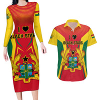Ghana Football Couples Matching Long Sleeve Bodycon Dress and Hawaiian Shirt I Love Black Stars - Wonder Print Shop