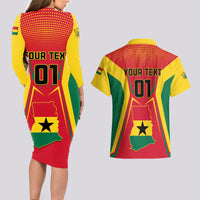 Ghana Football Couples Matching Long Sleeve Bodycon Dress and Hawaiian Shirt I Love Black Stars - Wonder Print Shop