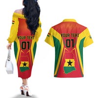 Ghana Football Couples Matching Off The Shoulder Long Sleeve Dress and Hawaiian Shirt I Love Black Stars - Wonder Print Shop