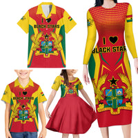 Ghana Football Family Matching Long Sleeve Bodycon Dress and Hawaiian Shirt I Love Black Stars - Wonder Print Shop