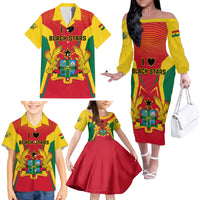 Ghana Football Family Matching Off Shoulder Long Sleeve Dress and Hawaiian Shirt I Love Black Stars - Wonder Print Shop