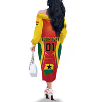 Ghana Football Family Matching Off Shoulder Long Sleeve Dress and Hawaiian Shirt I Love Black Stars - Wonder Print Shop