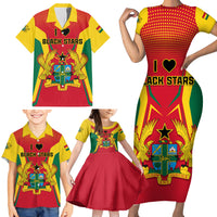 Ghana Football Family Matching Short Sleeve Bodycon Dress and Hawaiian Shirt I Love Black Stars - Wonder Print Shop
