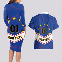 Cape Verde Football Couples Matching Long Sleeve Bodycon Dress and Hawaiian Shirt Come On Tubaroes Azuis - Wonder Print Shop