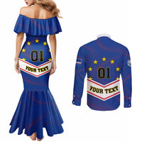 Cape Verde Football Couples Matching Mermaid Dress and Long Sleeve Button Shirt Come On Tubaroes Azuis