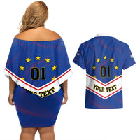 Cape Verde Football Couples Matching Off Shoulder Short Dress and Hawaiian Shirt Come On Tubaroes Azuis - Wonder Print Shop