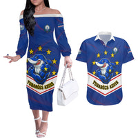 Cape Verde Football Couples Matching Off The Shoulder Long Sleeve Dress and Hawaiian Shirt Come On Tubaroes Azuis - Wonder Print Shop