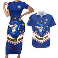 Cape Verde Football Couples Matching Short Sleeve Bodycon Dress and Hawaiian Shirt Come On Tubaroes Azuis - Wonder Print Shop