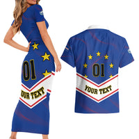 Cape Verde Football Couples Matching Short Sleeve Bodycon Dress and Hawaiian Shirt Come On Tubaroes Azuis - Wonder Print Shop