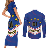 Cape Verde Football Couples Matching Short Sleeve Bodycon Dress and Long Sleeve Button Shirt Come On Tubaroes Azuis - Wonder Print Shop
