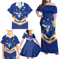 Cape Verde Football Family Matching Off Shoulder Maxi Dress and Hawaiian Shirt Come On Tubaroes Azuis - Wonder Print Shop