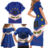 Cape Verde Football Family Matching Short Sleeve Bodycon Dress and Hawaiian Shirt Come On Tubaroes Azuis - Wonder Print Shop