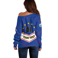 Cape Verde Football Off Shoulder Sweater Come On Tubaroes Azuis - Wonder Print Shop