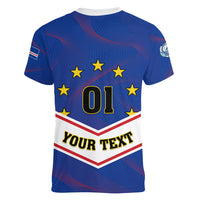 Cape Verde Football Women V Neck T Shirt Come On Tubaroes Azuis - Wonder Print Shop