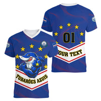 Cape Verde Football Women V Neck T Shirt Come On Tubaroes Azuis - Wonder Print Shop