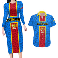 DR Congo Football Couples Matching Long Sleeve Bodycon Dress and Hawaiian Shirt Go Les Leopards - Wonder Print Shop