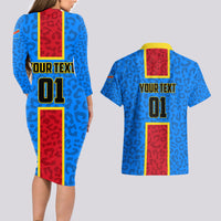 DR Congo Football Couples Matching Long Sleeve Bodycon Dress and Hawaiian Shirt Go Les Leopards - Wonder Print Shop