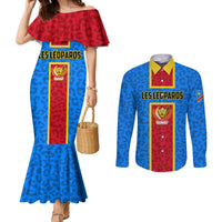 DR Congo Football Couples Matching Mermaid Dress and Long Sleeve Button Shirt Go Les Leopards