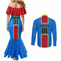 DR Congo Football Couples Matching Mermaid Dress and Long Sleeve Button Shirt Go Les Leopards