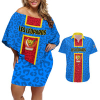 DR Congo Football Couples Matching Off Shoulder Short Dress and Hawaiian Shirt Go Les Leopards - Wonder Print Shop