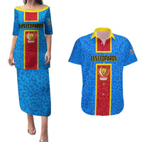 DR Congo Football Couples Matching Puletasi and Hawaiian Shirt Go Les Leopards - Wonder Print Shop