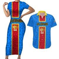 DR Congo Football Couples Matching Short Sleeve Bodycon Dress and Hawaiian Shirt Go Les Leopards - Wonder Print Shop