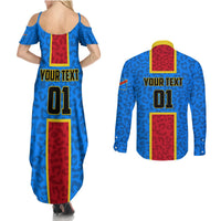 DR Congo Football Couples Matching Summer Maxi Dress and Long Sleeve Button Shirt Go Les Leopards - Wonder Print Shop