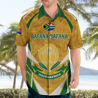 Yellow, green & white soccer Hawaiian shirt, Bafana Bafana and South Africa front