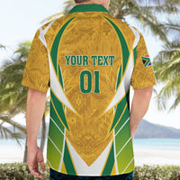 Yellow, green & white soccer Hawaiian shirt, 'YOUR TEXT 01' back graphic