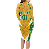 South Africa Soccer Long Sleeve Bodycon Dress Come On Bafana Bafana - Wonder Print Shop