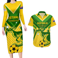 Australia Soccer Couples Matching Long Sleeve Bodycon Dress and Hawaiian Shirt Go Socceroos - Wonder Print Shop