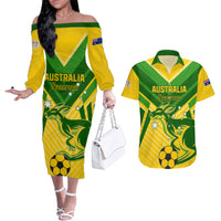 Australia Soccer Couples Matching Off The Shoulder Long Sleeve Dress and Hawaiian Shirt Go Socceroos - Wonder Print Shop