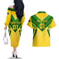 Australia Soccer Couples Matching Off The Shoulder Long Sleeve Dress and Hawaiian Shirt Go Socceroos - Wonder Print Shop