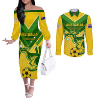 Australia Soccer Couples Matching Off The Shoulder Long Sleeve Dress and Long Sleeve Button Shirt Go Socceroos
