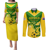 Australia Soccer Couples Matching Puletasi and Long Sleeve Button Shirt Go Socceroos - Wonder Print Shop