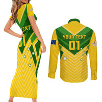 Australia Soccer Couples Matching Short Sleeve Bodycon Dress and Long Sleeve Button Shirt Go Socceroos - Wonder Print Shop