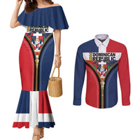 Personalized Dominican Republic 1844 Couples Matching Mermaid Dress and Long Sleeve Button Shirt Coat Of Arms Zipper Stylized