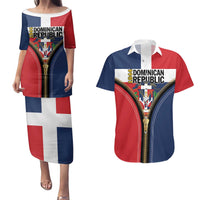 Personalized Dominican Republic 1844 Couples Matching Puletasi and Hawaiian Shirt Coat Of Arms Zipper Stylized