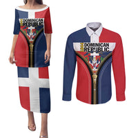 Personalized Dominican Republic 1844 Couples Matching Puletasi and Long Sleeve Button Shirt Coat Of Arms Zipper Stylized