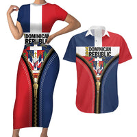 Personalized Dominican Republic 1844 Couples Matching Short Sleeve Bodycon Dress and Hawaiian Shirt Coat Of Arms Zipper Stylized